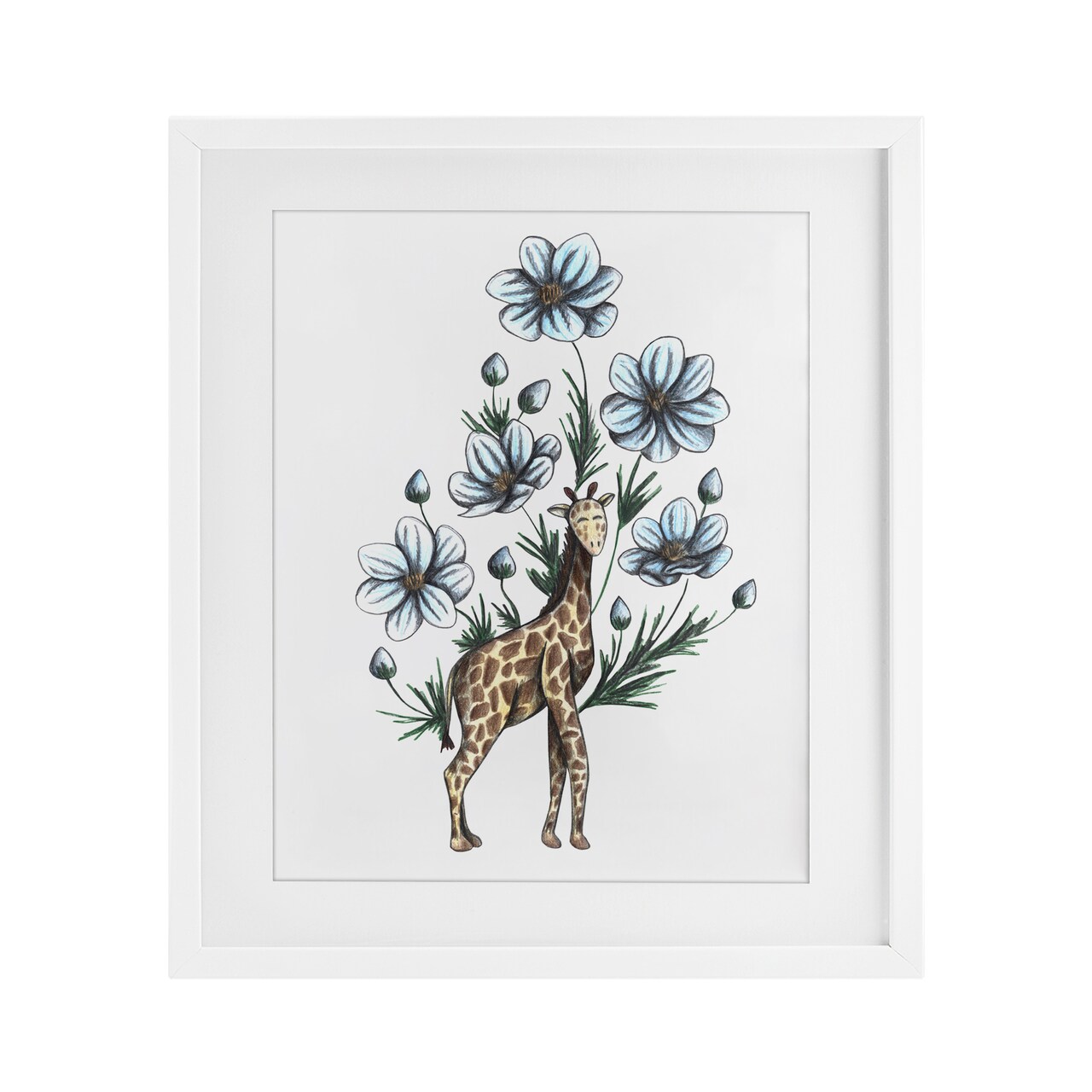 Stupell Industries Giraffe with Flower Blossoms Framed Print Under Glass, design by Cecilia Battaini